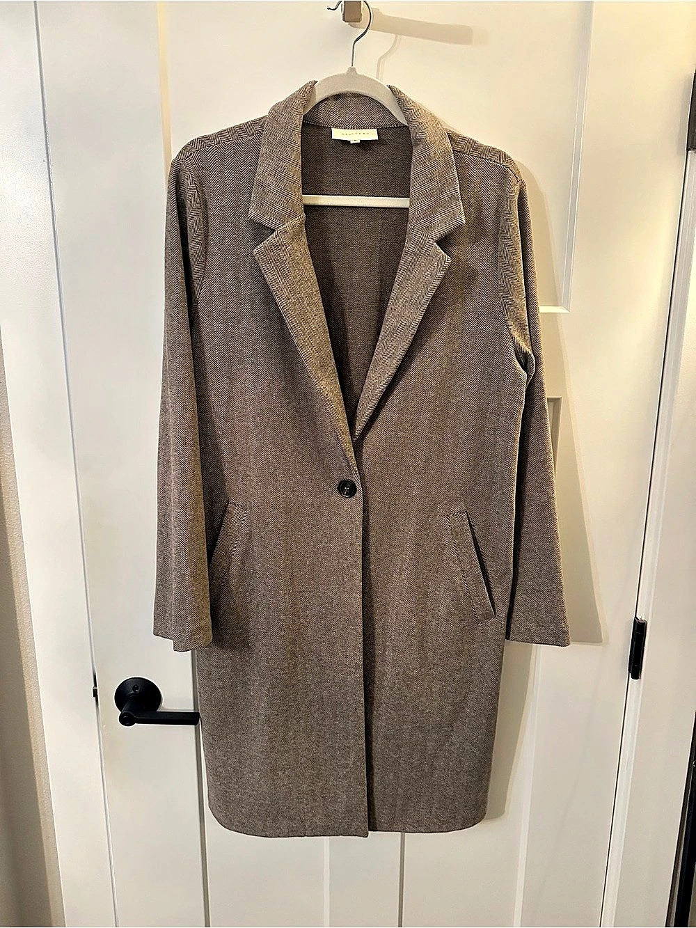 Melloday Herringbone Long Coat in Brown